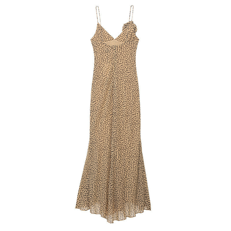 Pure Desire Style Flower Decoration Polka Dot Length Dress