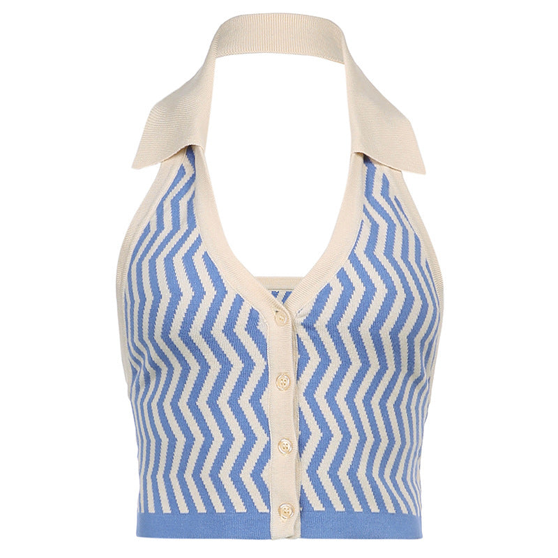 Women's AliExpress Ins Street Fashion Wave Striped Deep V Halter Halter Slim Vest