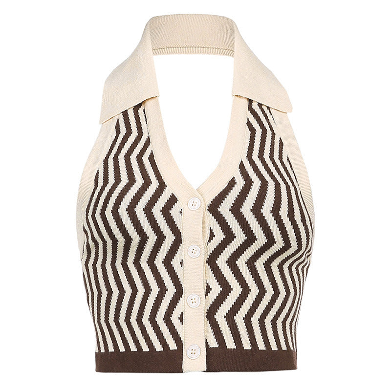 Women's AliExpress Ins Street Fashion Wave Striped Deep V Halter Halter Slim Vest