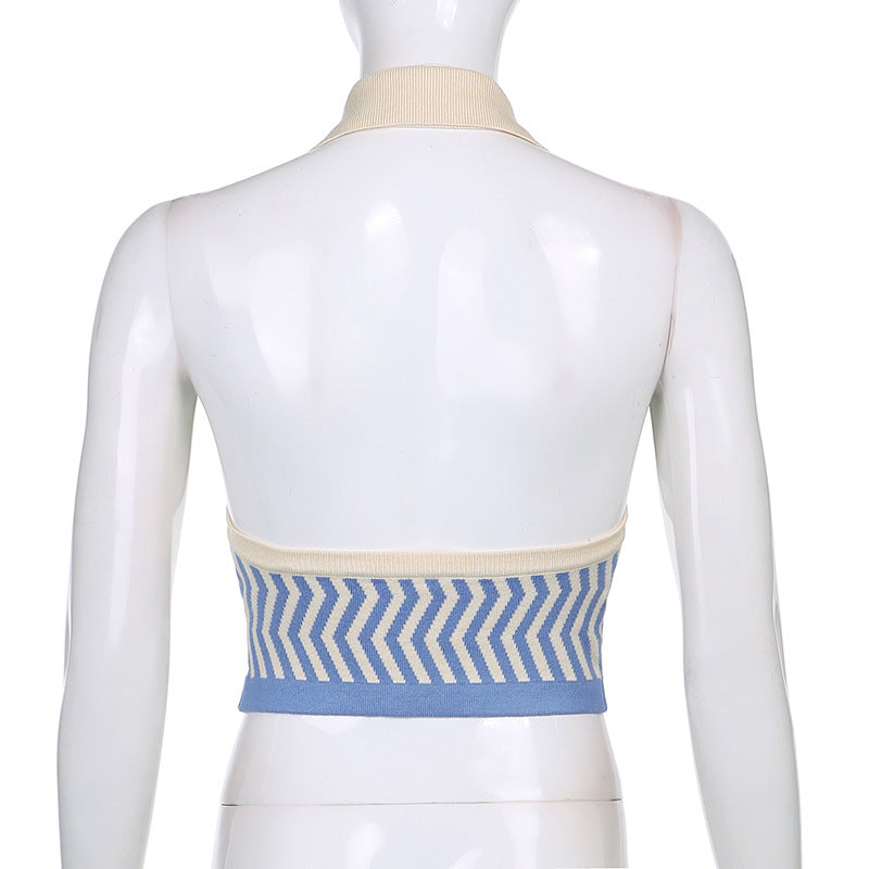 Women's AliExpress Ins Street Fashion Wave Striped Deep V Halter Halter Slim Vest