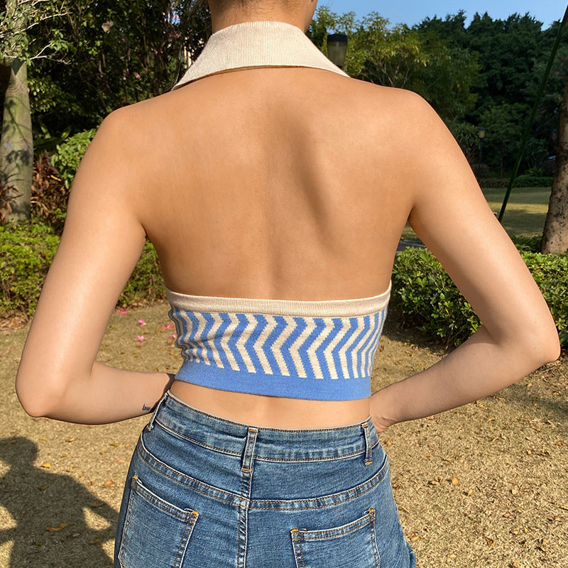 Women's AliExpress Ins Street Fashion Wave Striped Deep V Halter Halter Slim Vest
