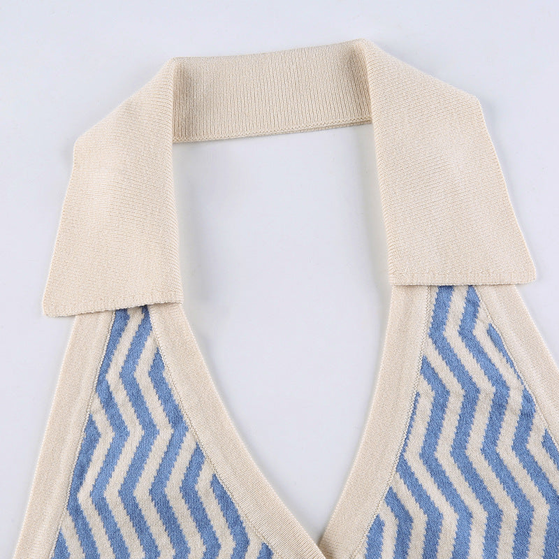 Women's AliExpress Ins Street Fashion Wave Striped Deep V Halter Halter Slim Vest