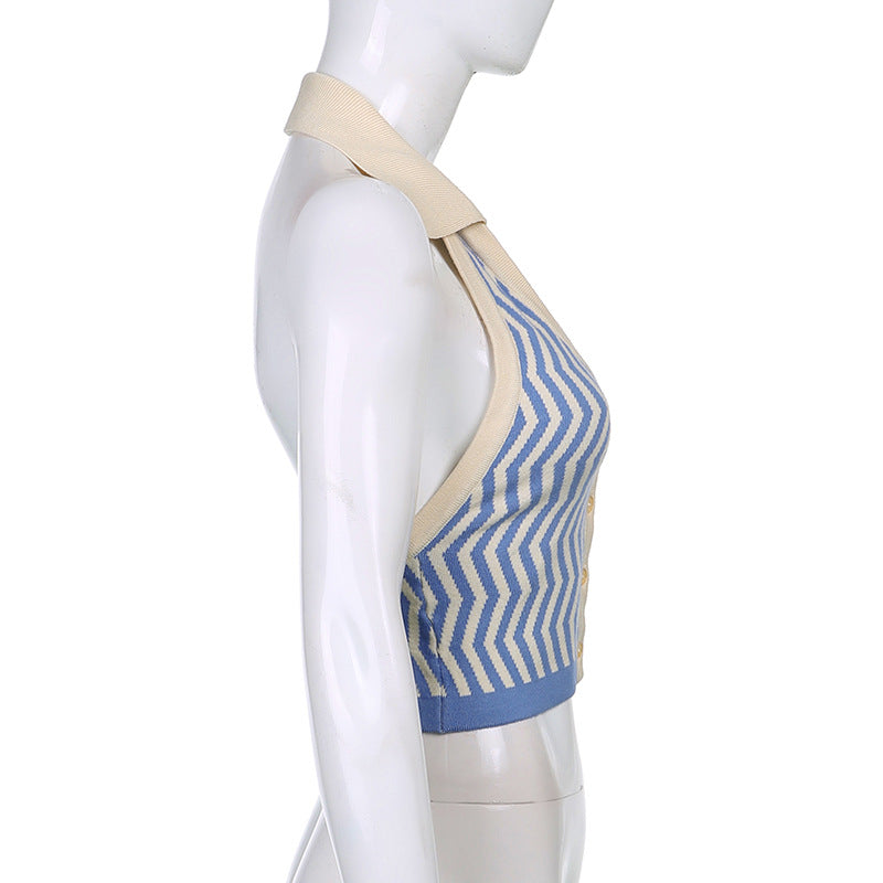 Women's AliExpress Ins Street Fashion Wave Striped Deep V Halter Halter Slim Vest
