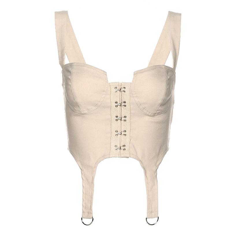 French Retro Disc Buckle Niche Design Sense Sling Irregular Personality Off-Shoulder Top