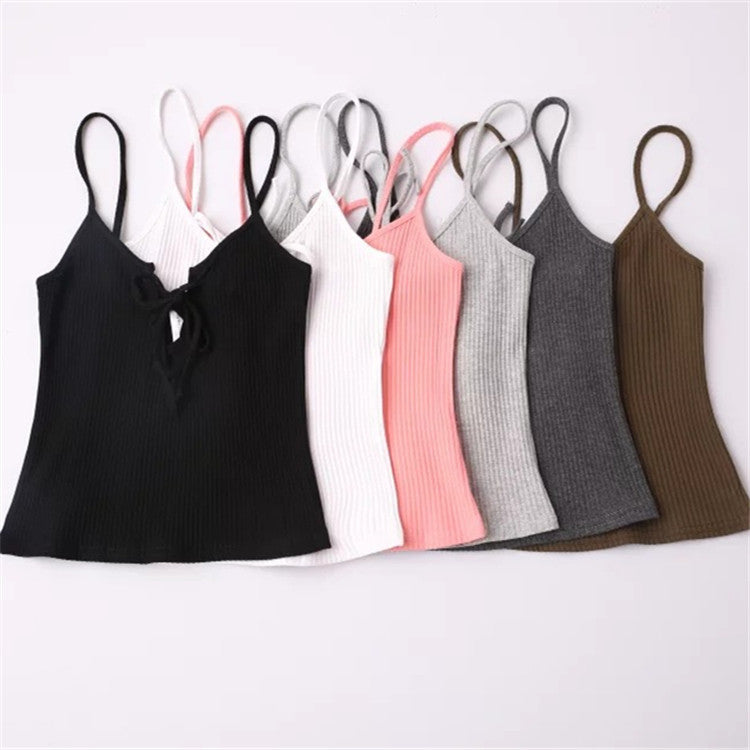 Sexy Summer Women's Dress With Slit Chest Vest Tie Rope Small Camisole