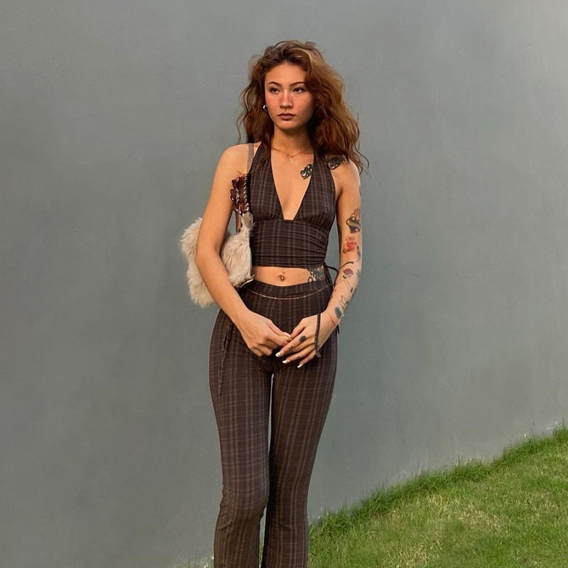 Pure Color Halter Bandage V-neck Strapless Summer Women's Vest