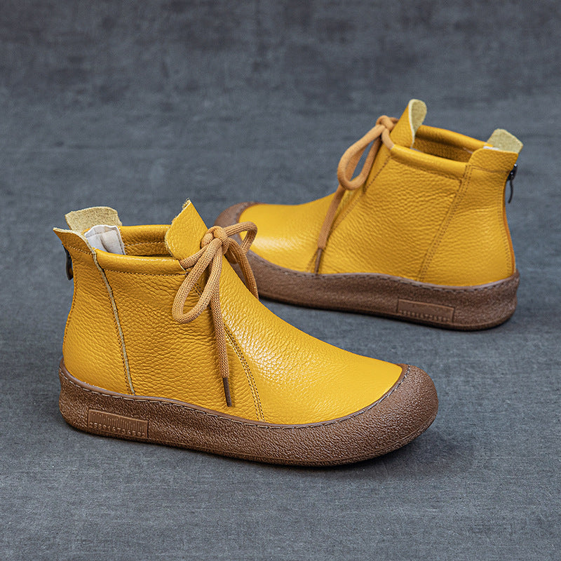 Top-grain Cowhide Flat-bottomed Anti-collision Round-toe High-top Women's Top