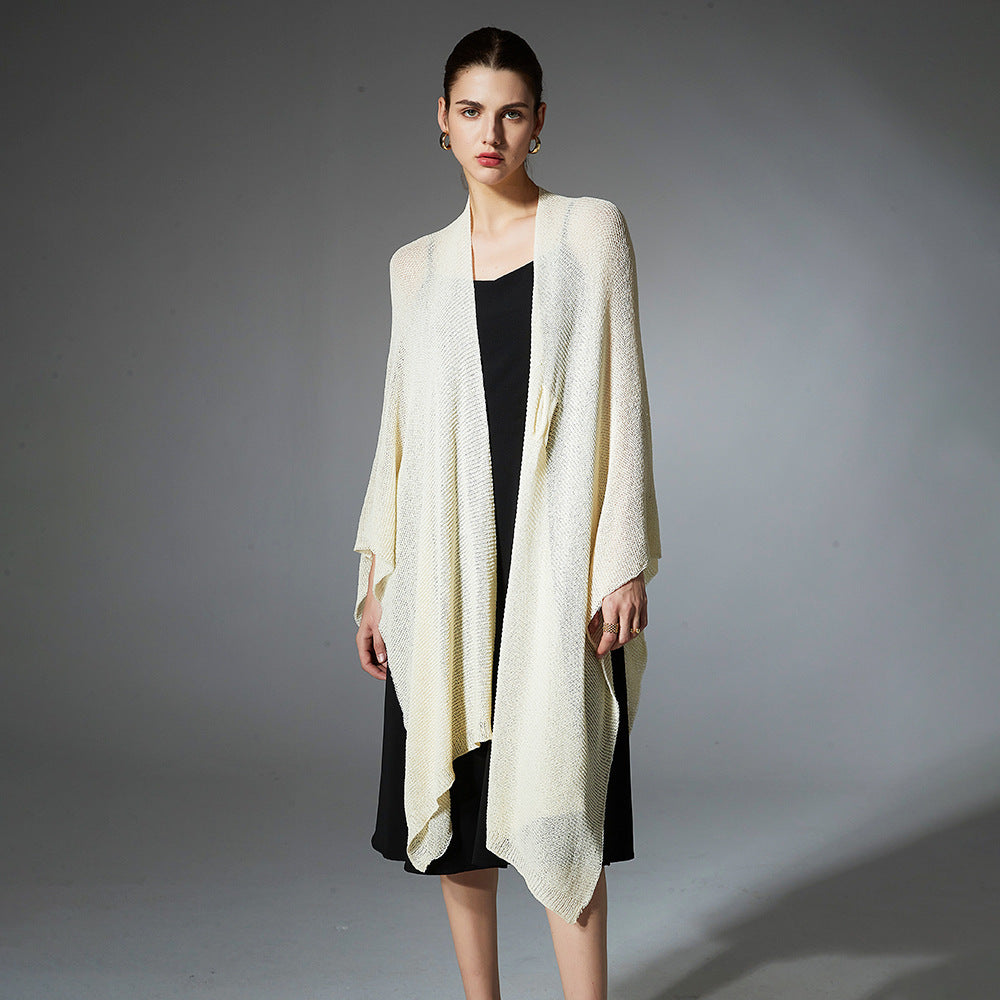 Anti-Pilling Shawl Thin Knitted Cardigan Solid Color Shawl