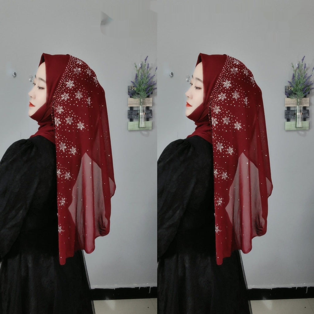 Flower Hot Drilling Voile Turban Winding Towel New Headscarf