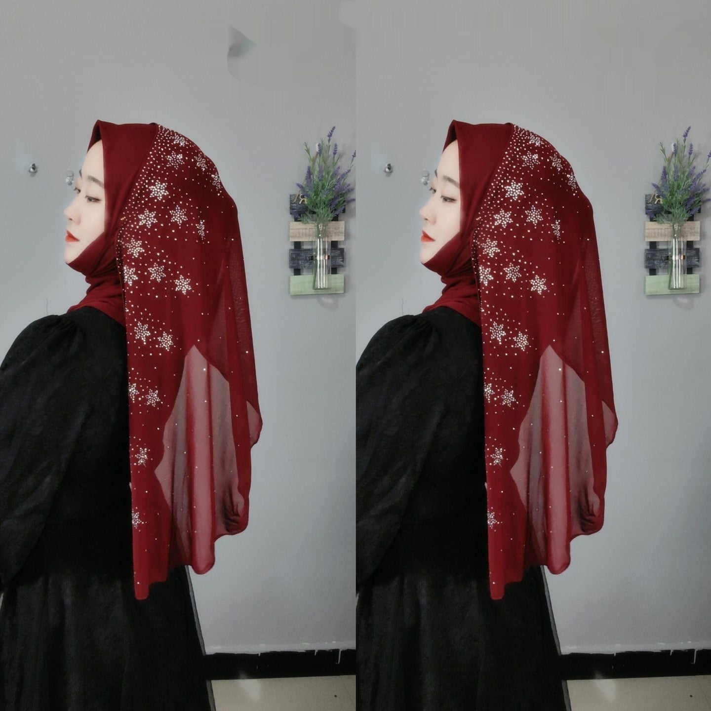 Flower Hot Drilling Voile Turban Winding Towel New Headscarf