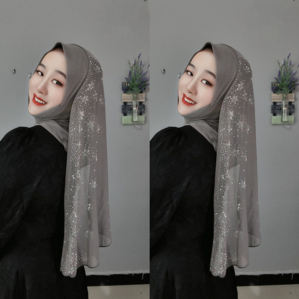 Flower Hot Drilling Voile Turban Winding Towel New Headscarf