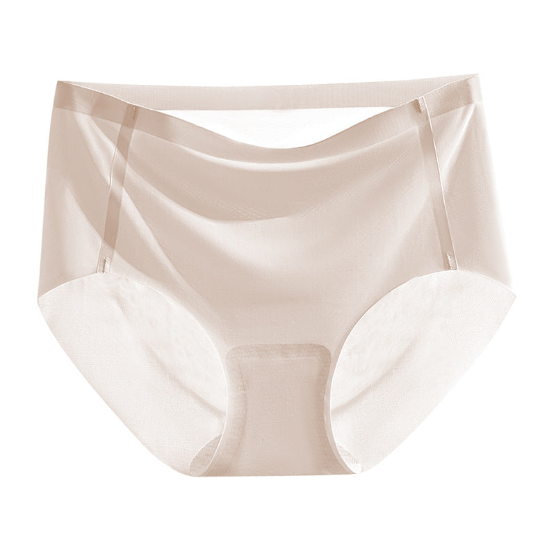 Ice Silk Underwear Women's Traceless Mid Waist Silk Antibacterial Girl Student Pure Cotton