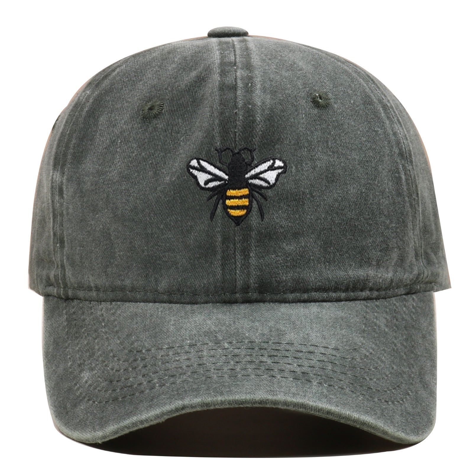 Bee Embroidery Baseball Cap Vintage Worn Looking Washed-out