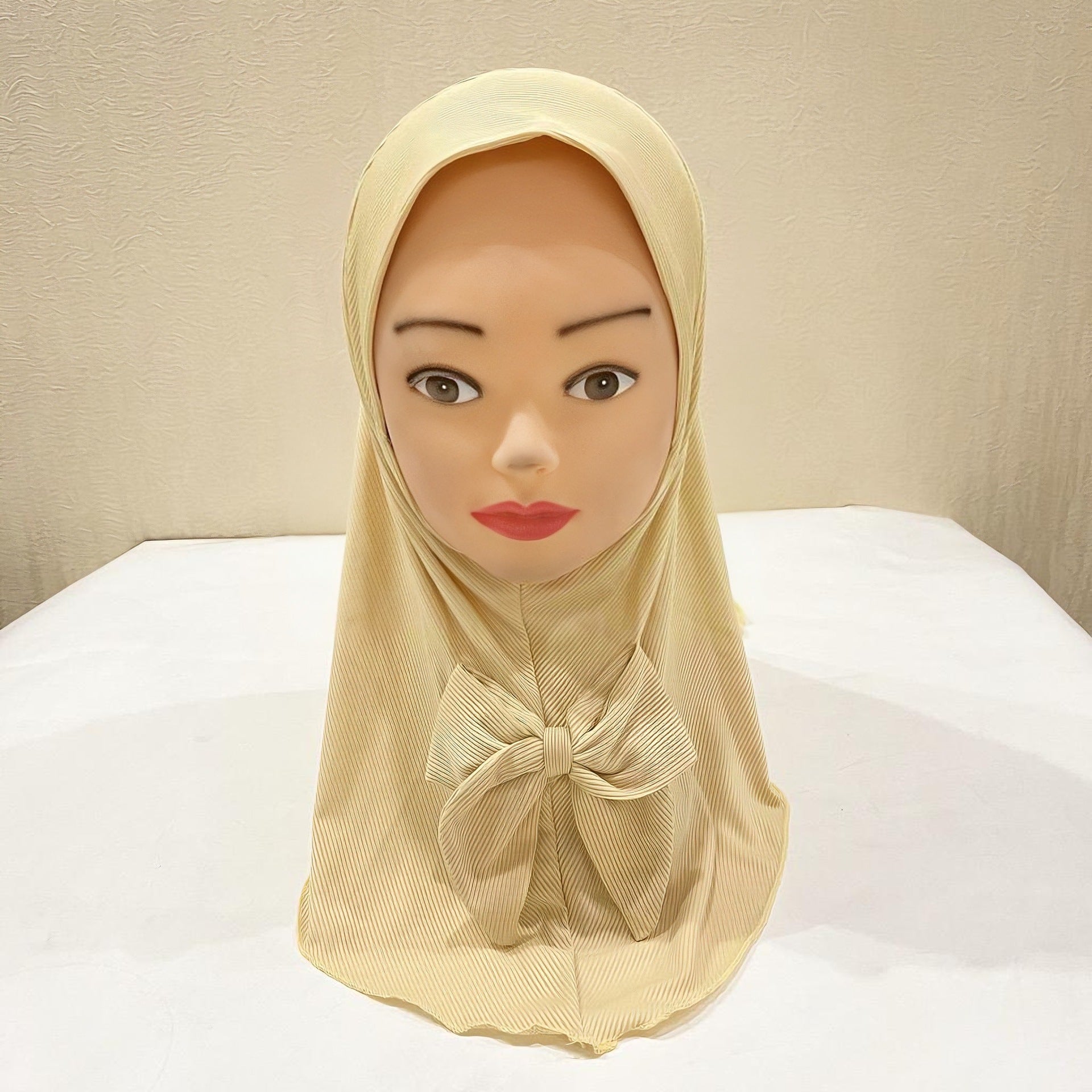 Exclusive For Cross-border 2 To 6 Years Old Little Girl Headscarf Thread Fabric Vertical Bar Sunday Hat Bow Veil