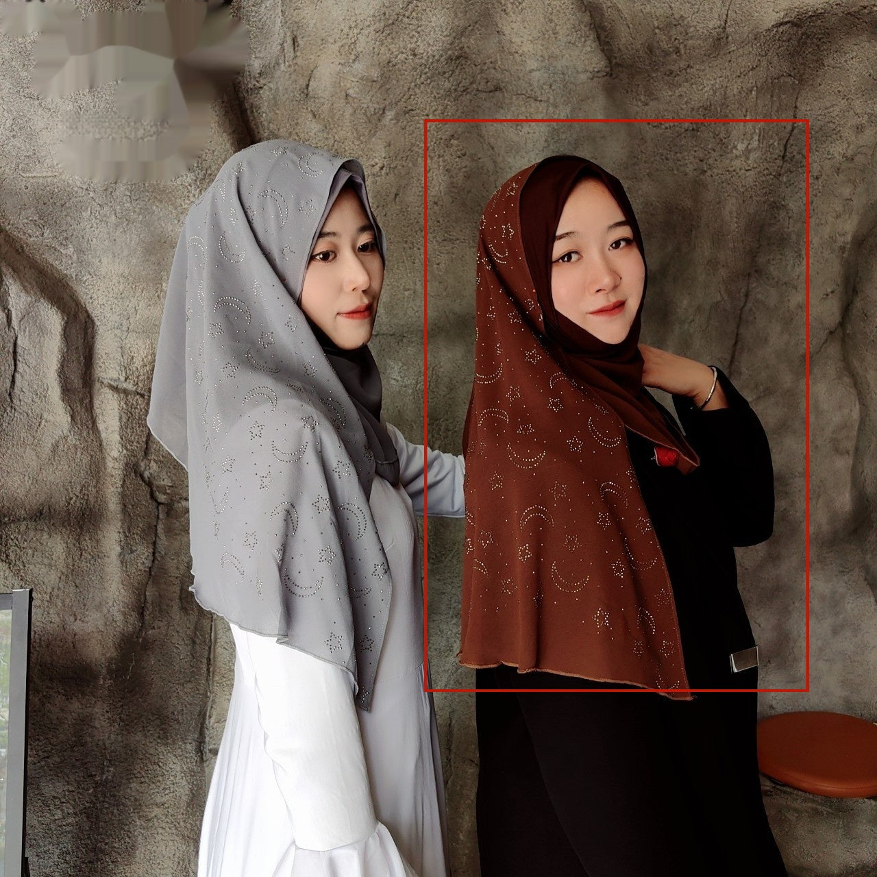 Xingyue Rhinestone Chiffon Stitching Turban Wrap Scarf