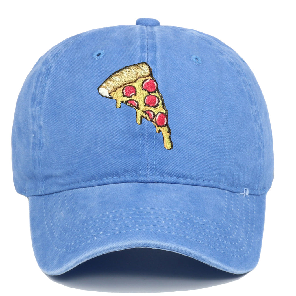 Pizza Embroidery Soft Top Baseball Cap Retro Worn Looking Washed-out