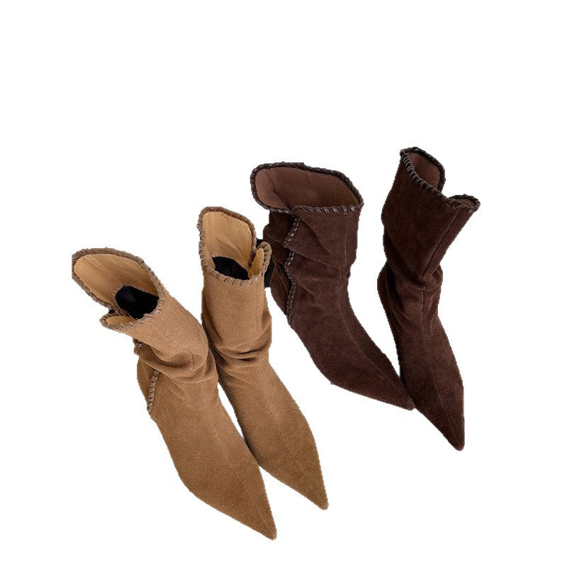 Pointed Toe Chunky Heel Brown Vintage Western Cowboy Boots
