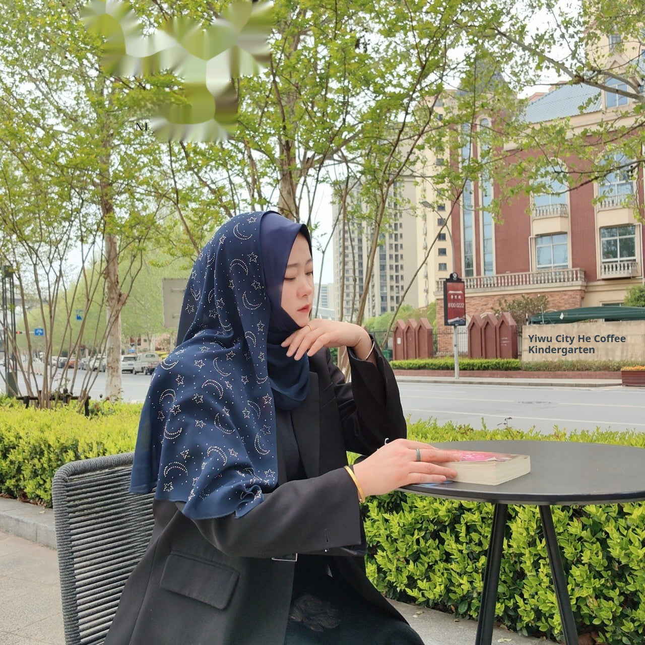 Xingyue Rhinestone Chiffon Stitching Turban Wrap Scarf