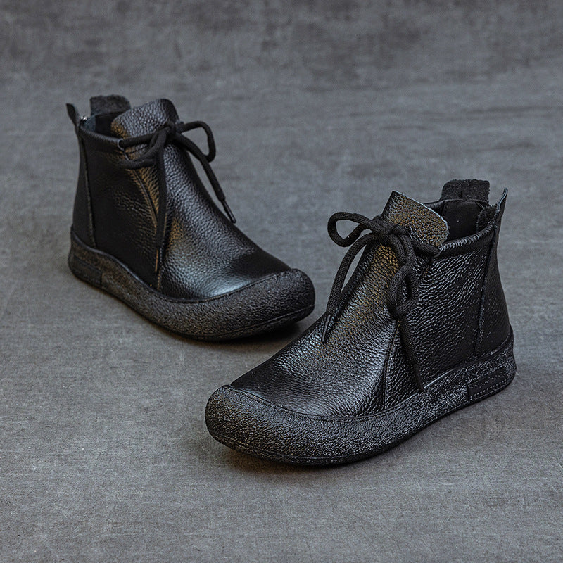 Top-grain Cowhide Flat-bottomed Anti-collision Round-toe High-top Women's Top