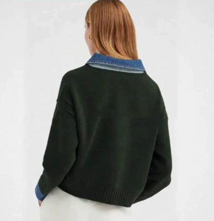 Cowboy Patchwork Fake Two-piece Sweater Women's European Station