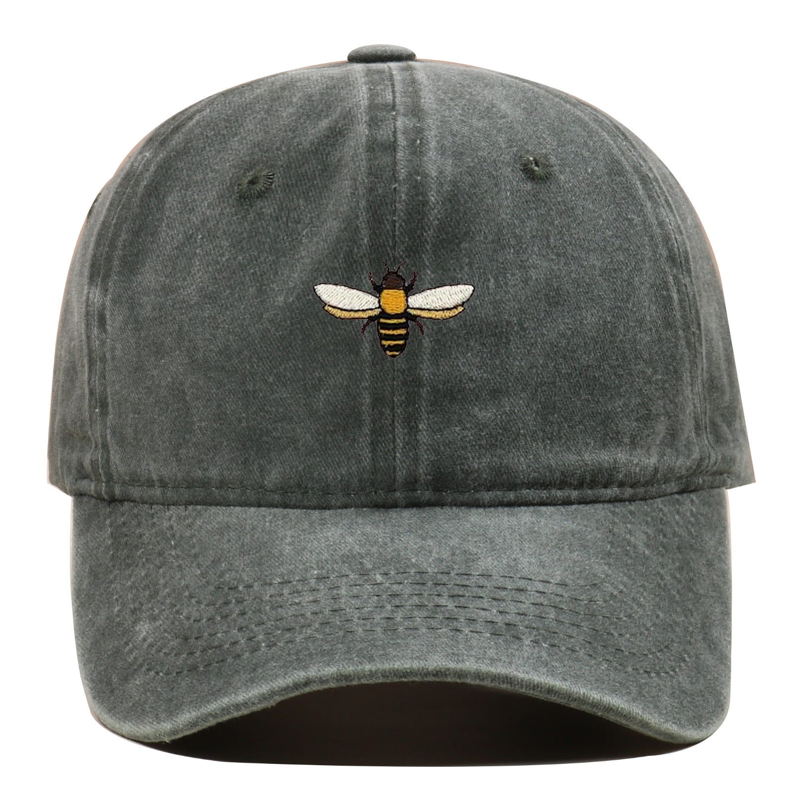 Bee Embroidered Baseball Cap Vintage Distressed