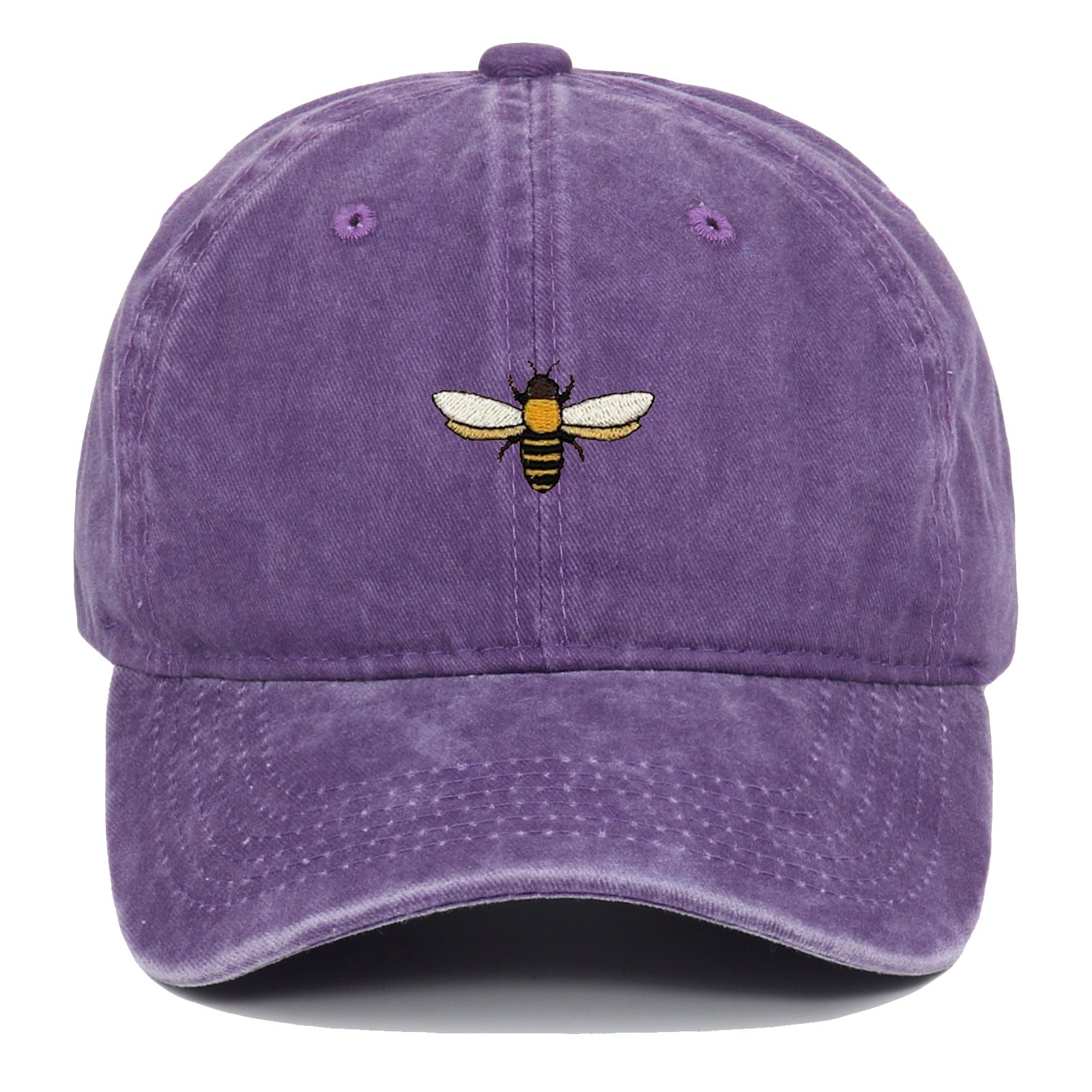 Bee Embroidered Baseball Cap Vintage Distressed