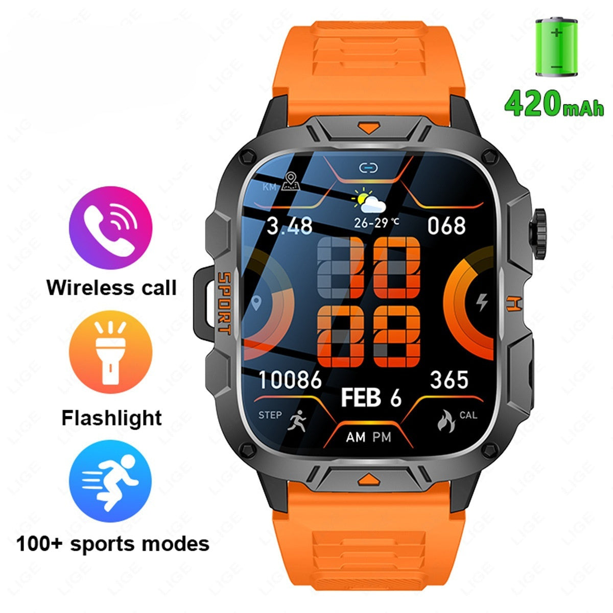Square Large Screen Multi-function Sports Running Heart Rate Smart Watch