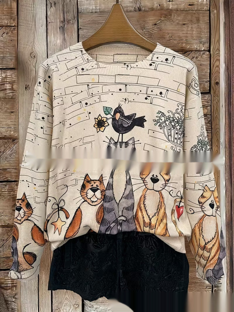 Printed Stripe Imitation Sweater Women's Autumn And Winter New Style