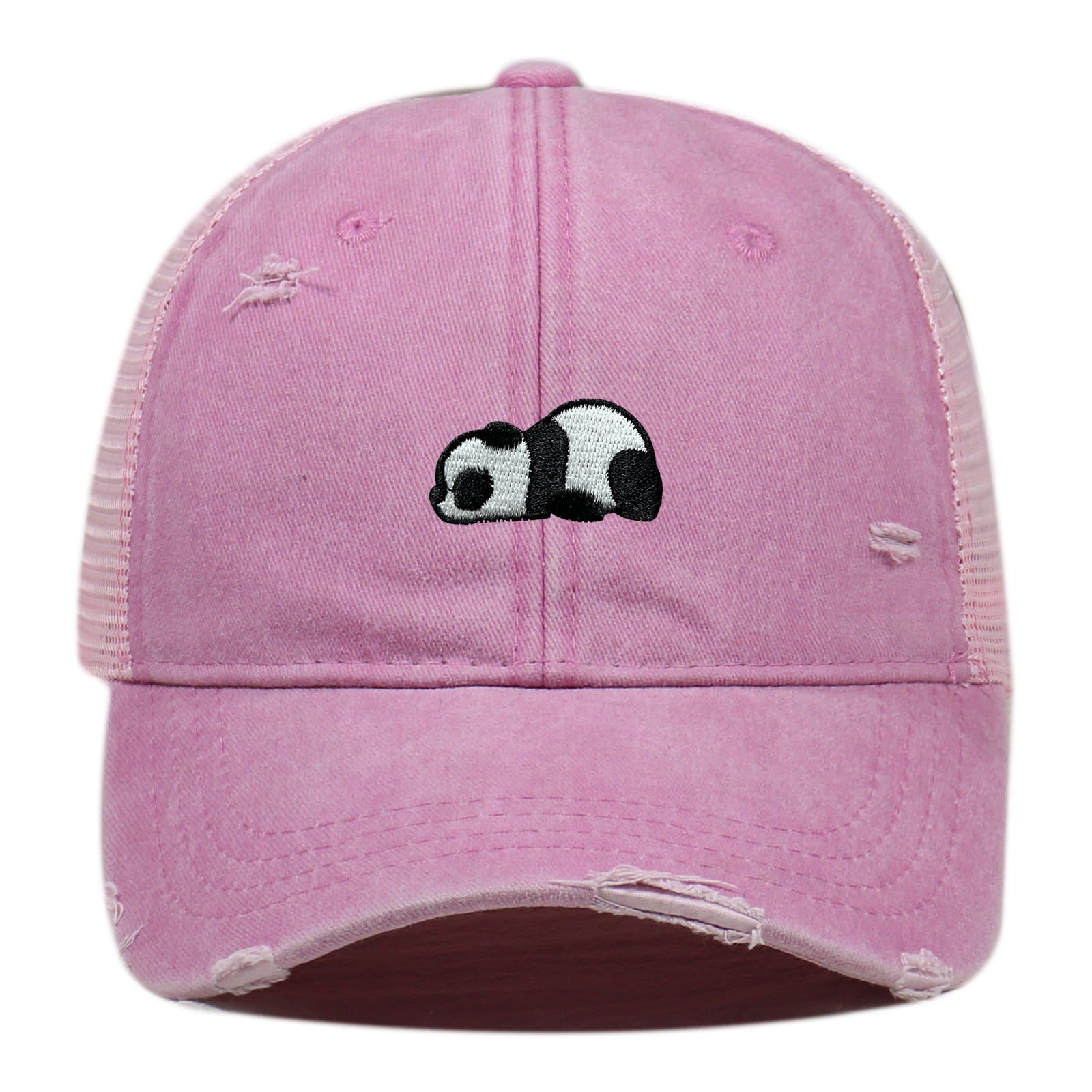 Water Washed Hole Panda Embroidered Baseball Cap