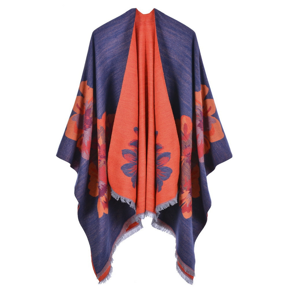 European And American Fashion Jacquard Split Thickened Warm Split Shawl