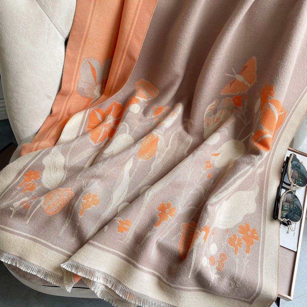 Autumn And Winter Cashmere-like Warm Jacquard Flower Decorative Air Conditioning Shawl