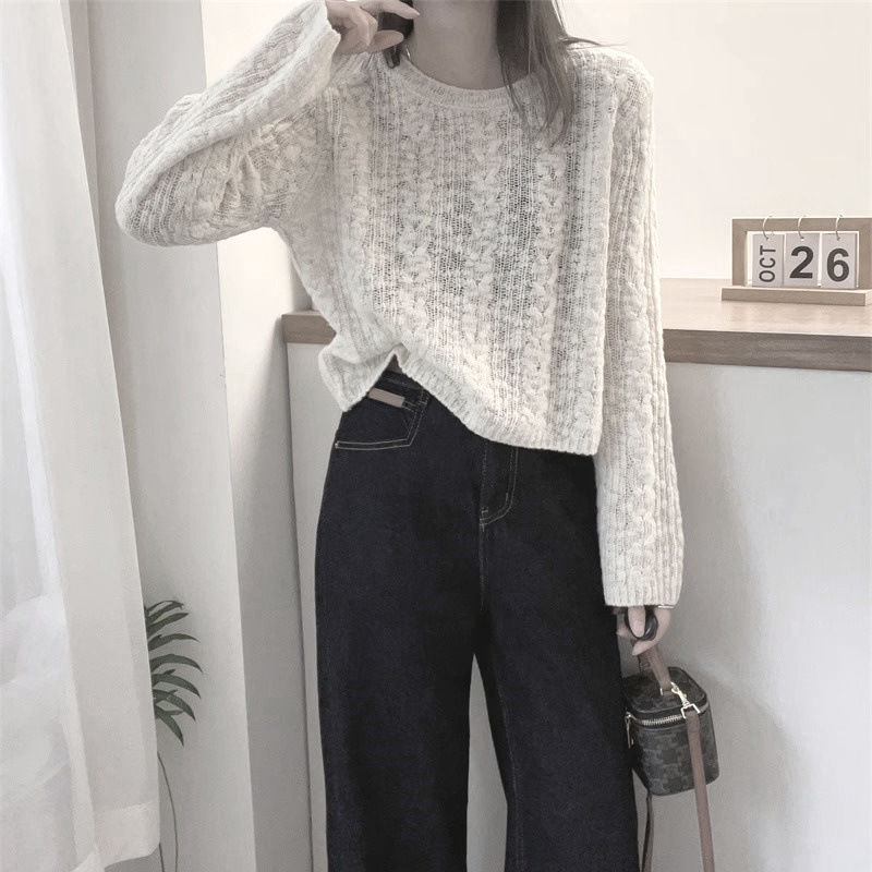Women's Lazy Style Loose Short Soft Round Neck Sweater