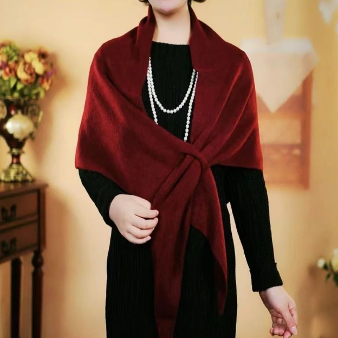 Wool Knitted Triangle Shawl Fashionable Warm Scarf