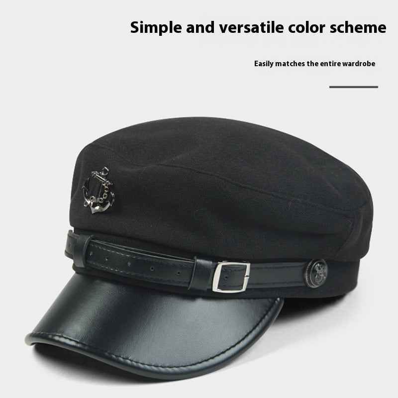 Woolen Flat Top American Retro Octagonal Hat Women