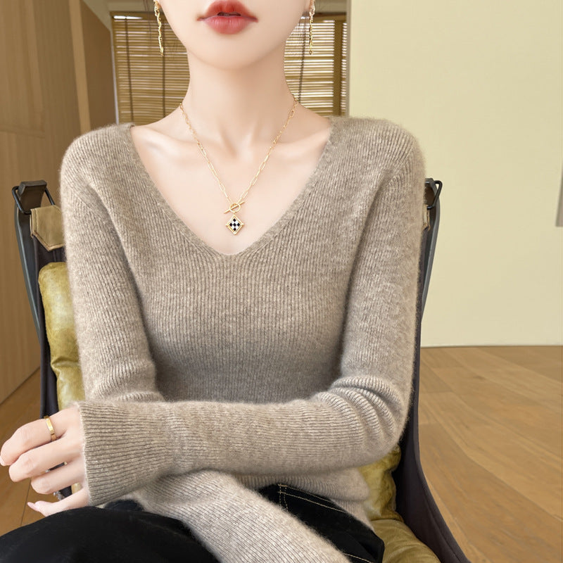 New V-neck Ribbed Slim-fitting Base Layer For Women, Slimming