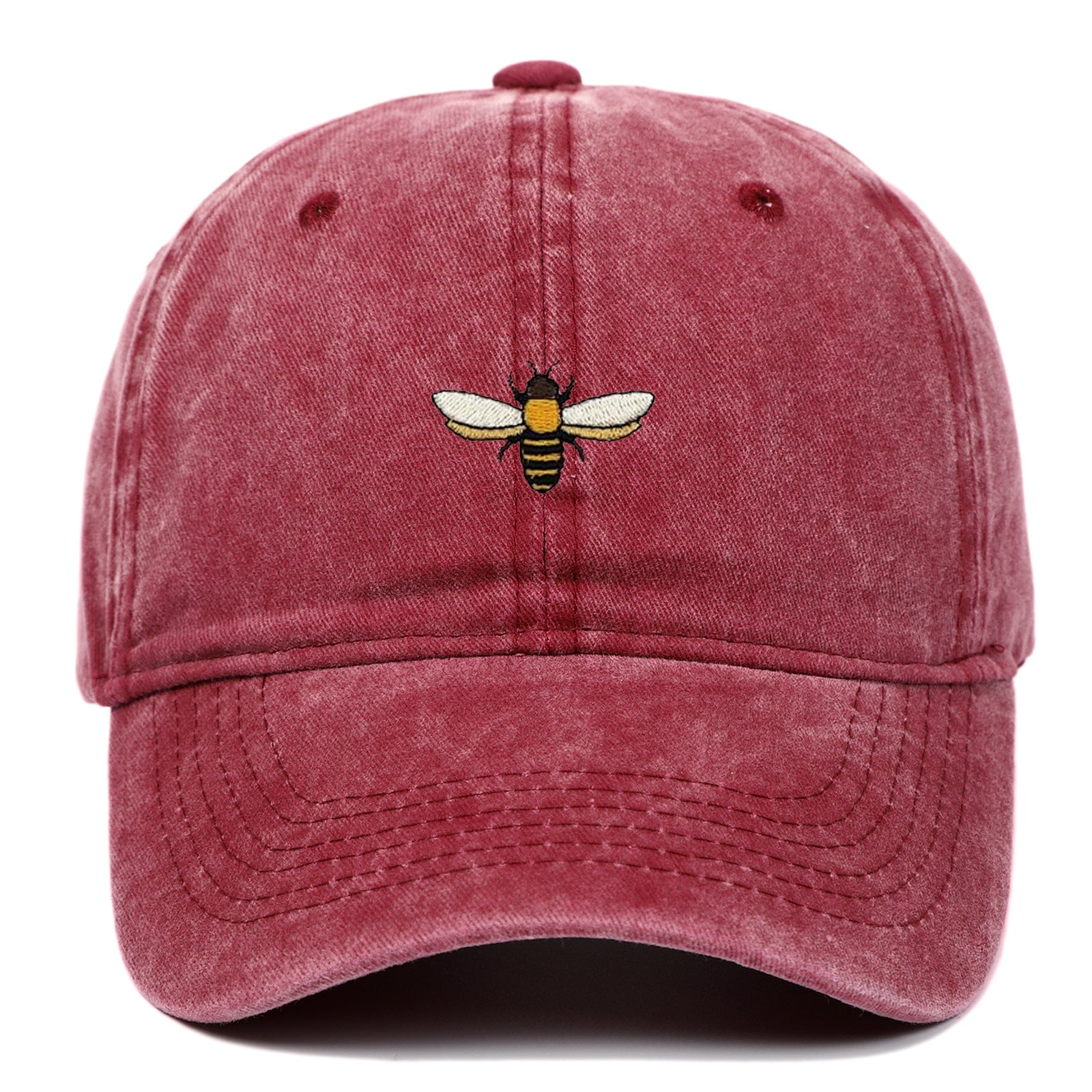 Bee Embroidered Baseball Cap Vintage Distressed