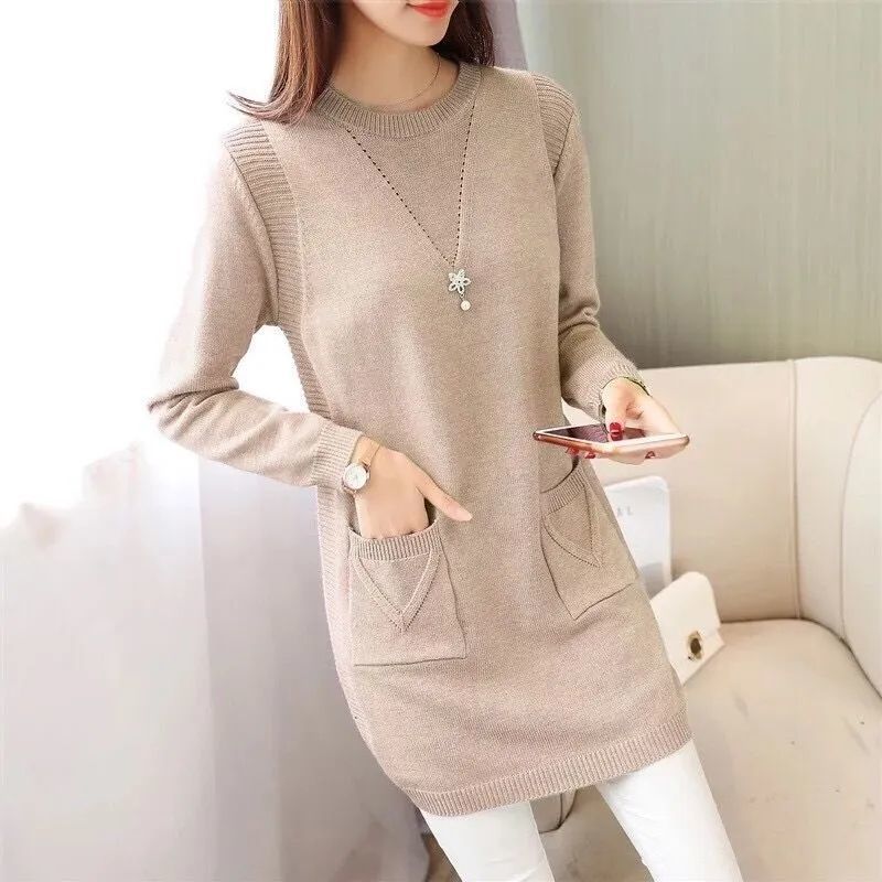 Thickened Mid-length Knitted Dress, Women's Style