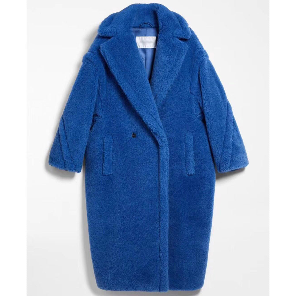 Women's Long Pink Wool Alpaca Fleecefiber Fur Coat