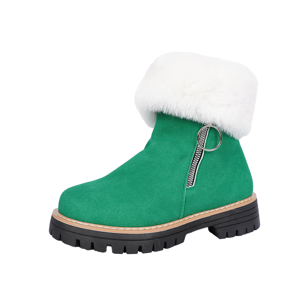 Thick Sole Side Zipper Fashion Simple Furry Casual Cotton Boots For Women