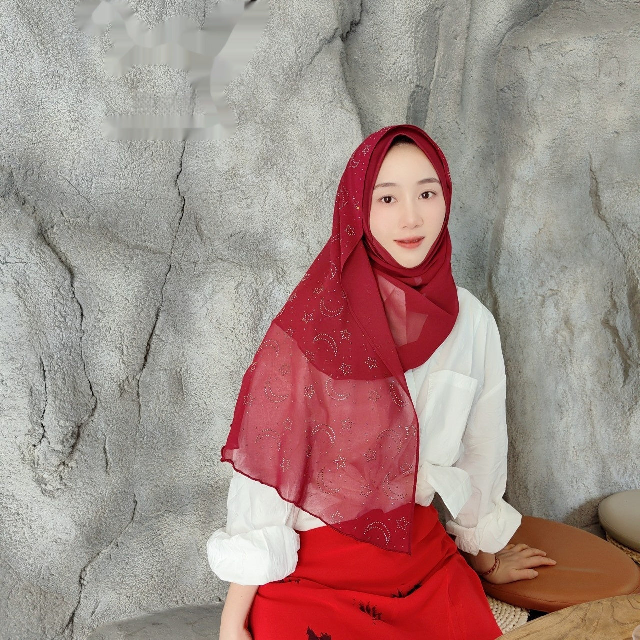 Xingyue Rhinestone Chiffon Stitching Turban Wrap Scarf