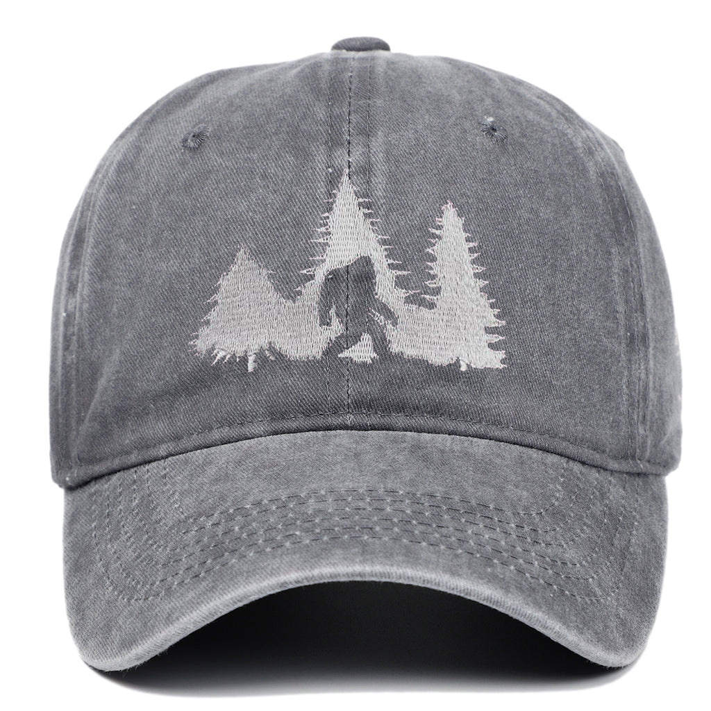 Big Foot Embroidered Baseball Cap Worn Looking Washed-out