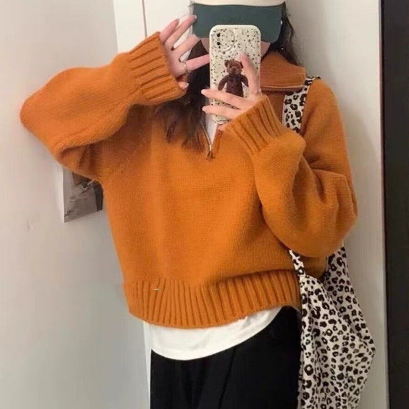 Women's Half Turtleneck Sweet Youthful Loose Half-zip Sweater