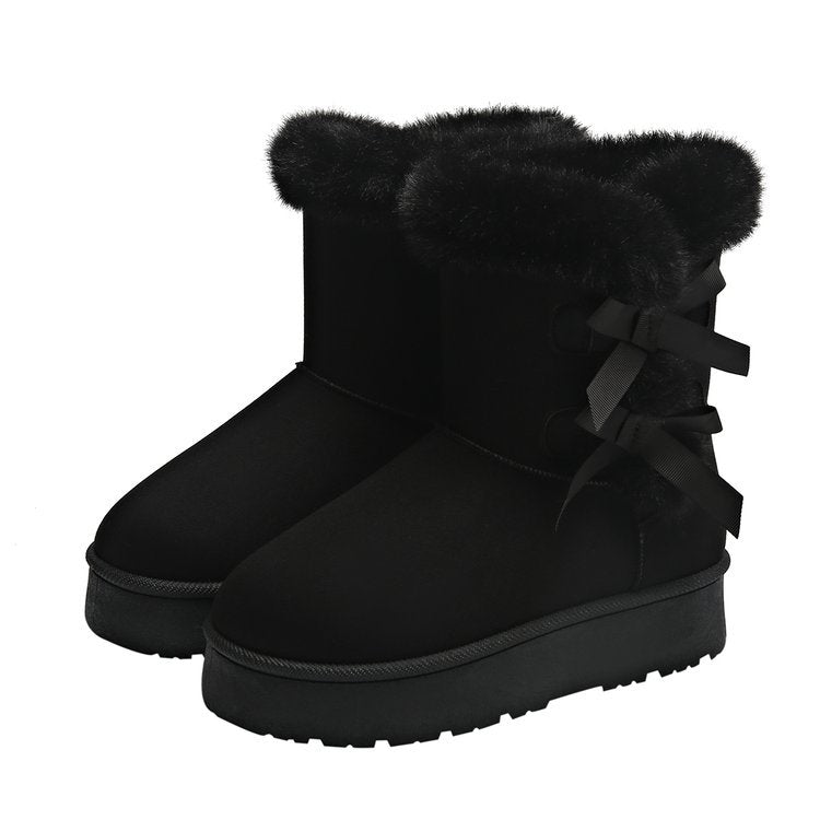 Women's Bow Retro Birkenstock Fleece Lined Thickened Ankle Boots