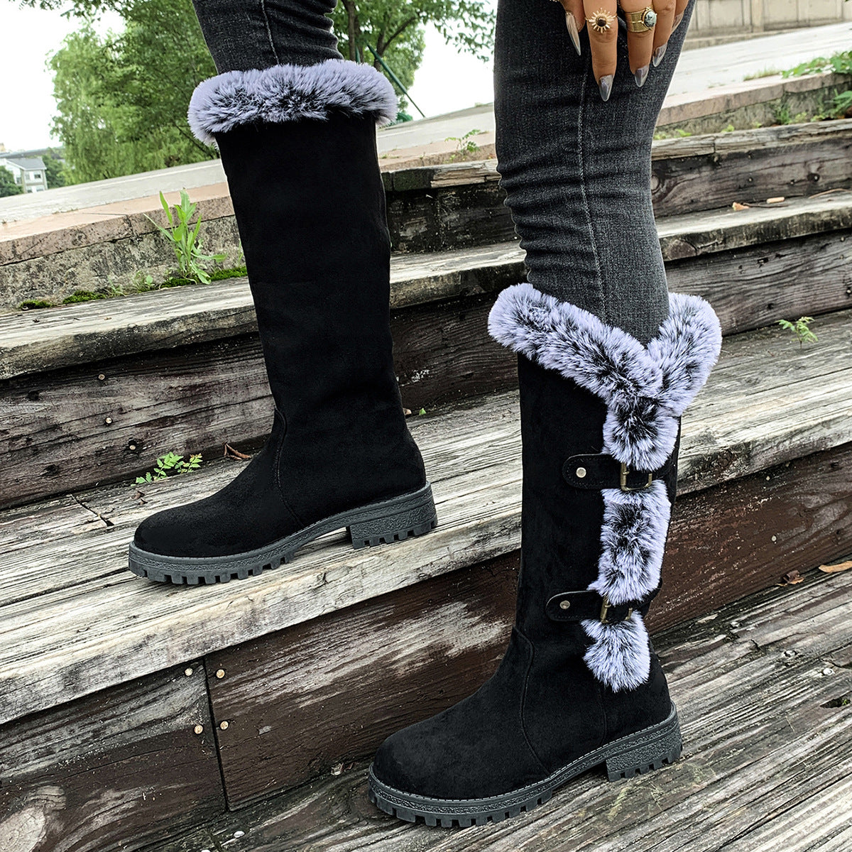 Women's Autumn And Winter Rabbit Fur Thick Velvet Thick Snow Boots