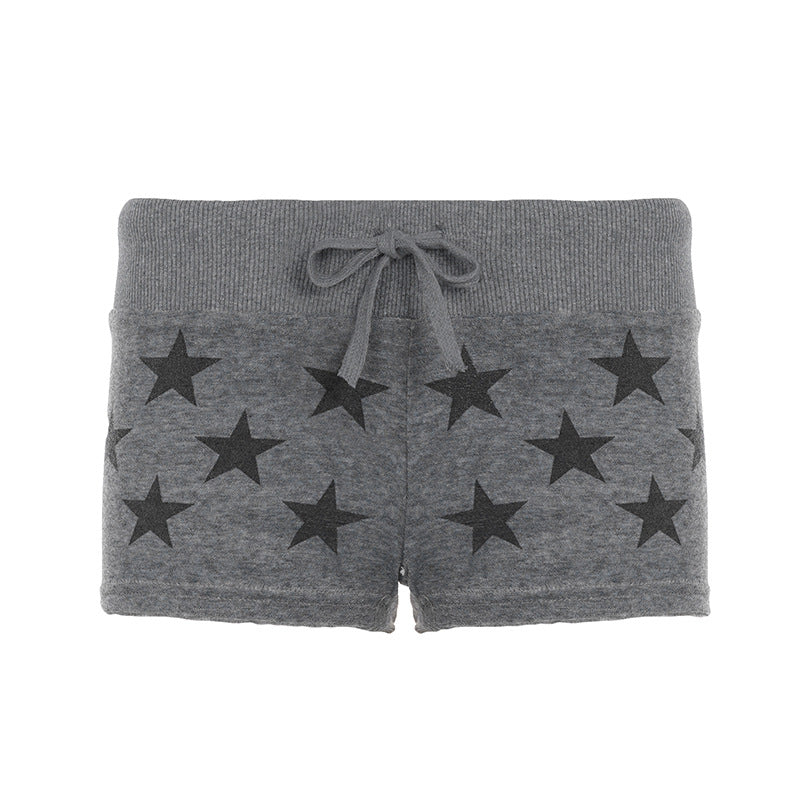 American-style Streetwear Star-print Low-rise Lace-up Casual Shorts