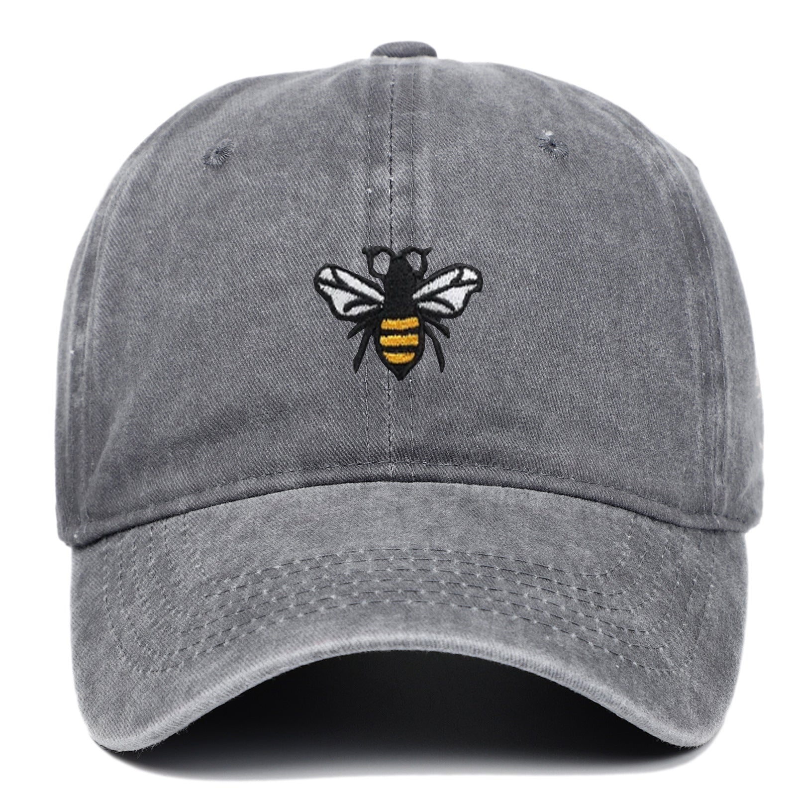 Bee Embroidery Baseball Cap Vintage Worn Looking Washed-out