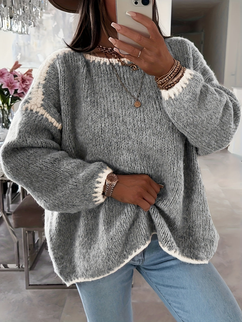 Female Loose And Casual Off-the-shoulder Solid-color Sweater