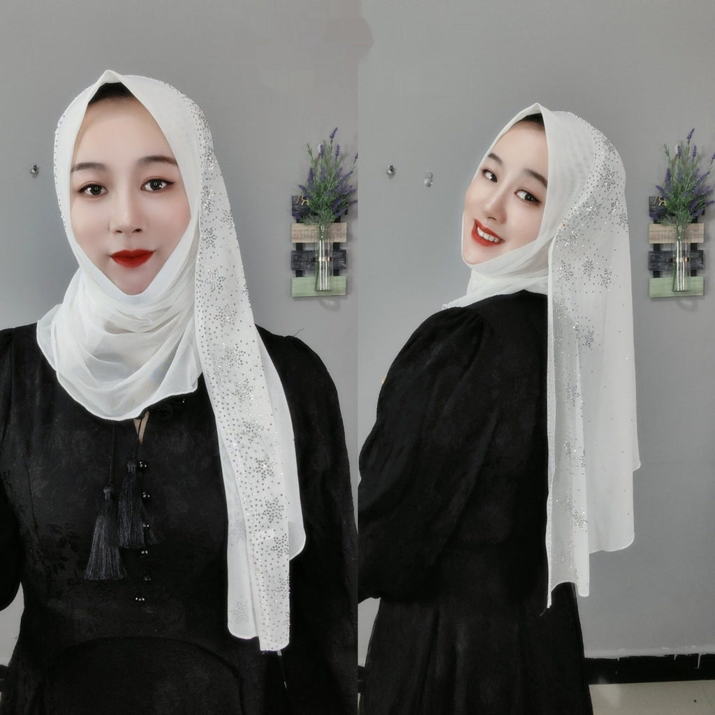 Flower Hot Drilling Voile Turban Winding Towel New Headscarf