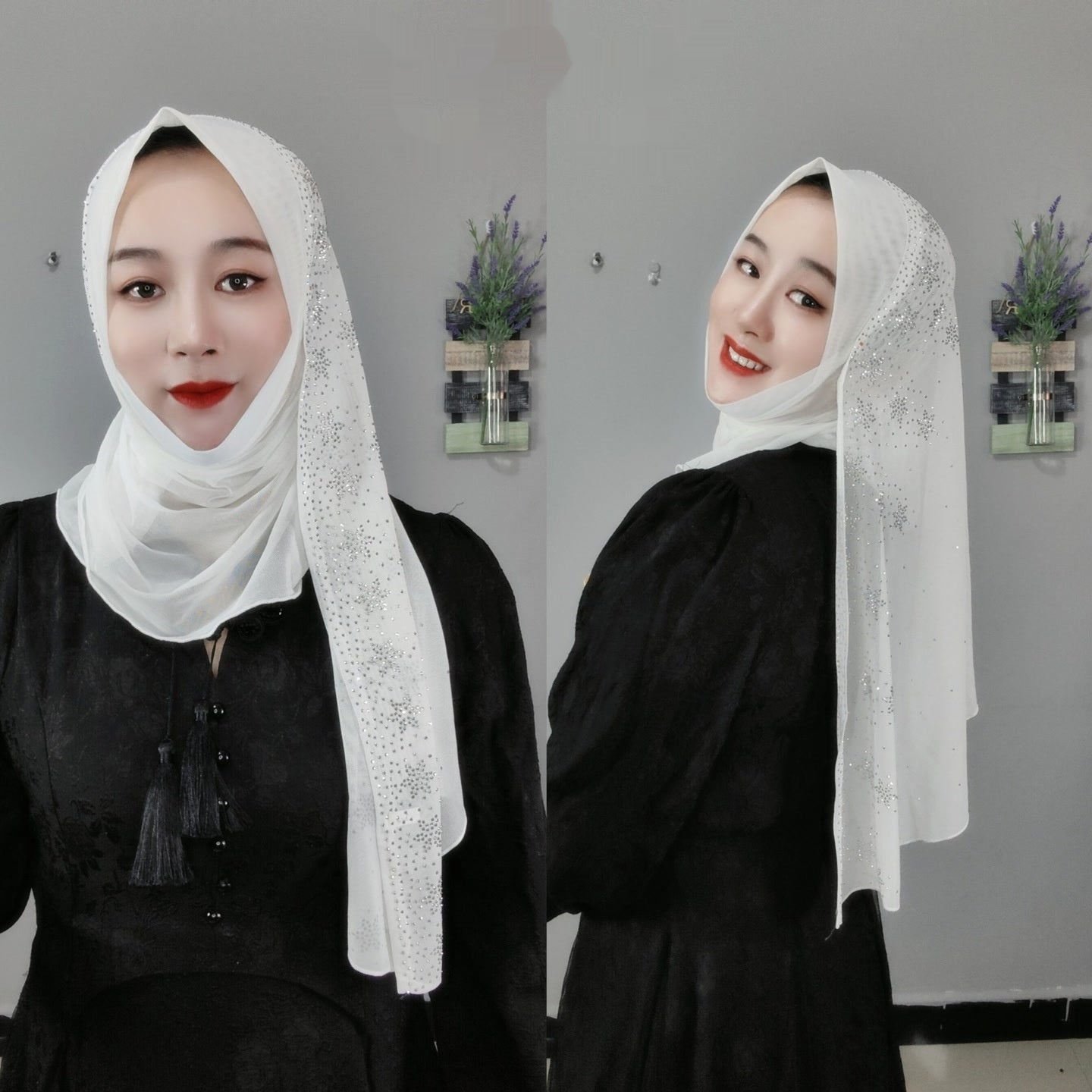 Flower Hot Drilling Voile Turban Winding Towel New Headscarf