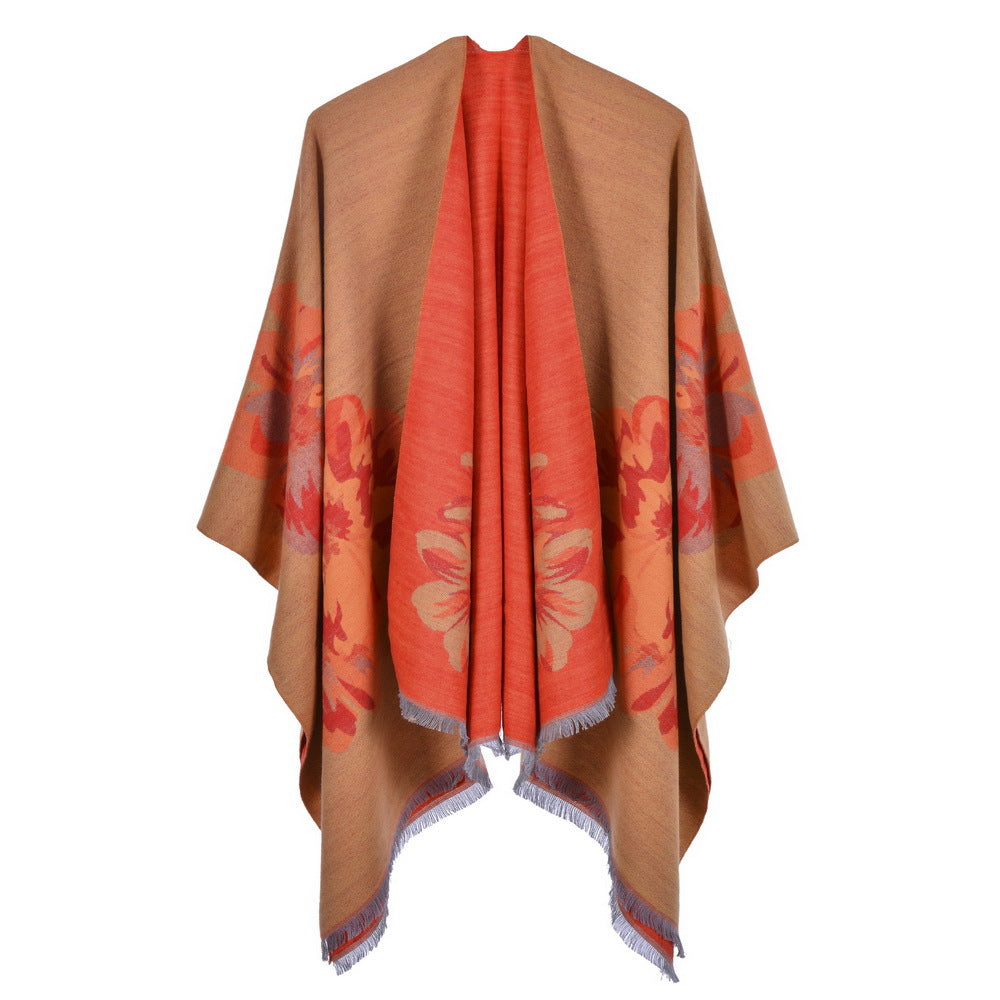 European And American Fashion Jacquard Split Thickened Warm Split Shawl